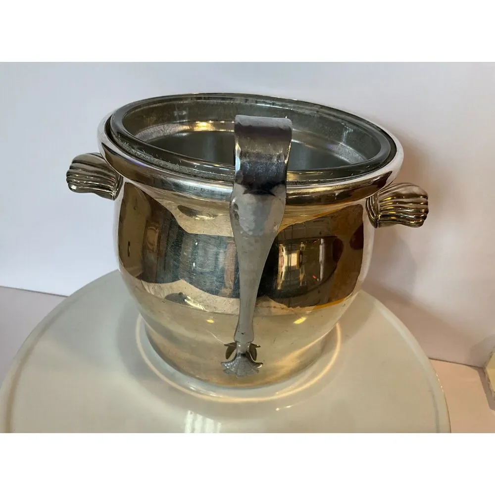 Beautiful vintage Wm Rogers glass lined ice bucket; silver plated must see
